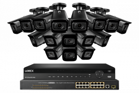Lorex 4KHDIP3288N3 4K Surveillance System w/ N882A38B 8TB 4K 32 Channel NVR and 8 4K 8MP LNB9282B 4X Optical Zoom Bullet Cameras and 8 4K 8MP LNB9242B Fixed Lens Bullet Cameras